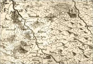 Výřez z mapy Johana Nigriniho z roku 1724 (I. vydání), kde je uvedena osada Paseky