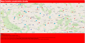Jedna z částí Databáze, která je velmi oblíbená – mapa českého amatérského divadla (k otevření na https://www.amaterskedivadlo.cz/gmaps/mapa.php)