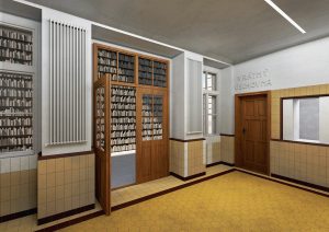 Vizualizace – nádražní hala, stěna paměti