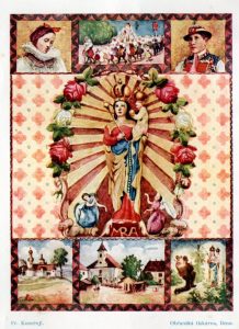 Legenda o nalezení milostné sochy. Ilustrace F. Konečného. Kniha kostelních zpěvů Radostná cesta k Staré Matce Boží od A. Kolka
