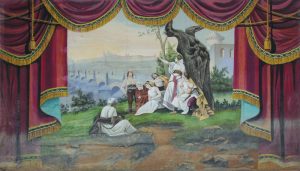 1925, Záhoří, sokolovna, opona, Libušina věštba, Charousek (součást knihy Malované opony českých zemí, kterou vydal NIPOS)