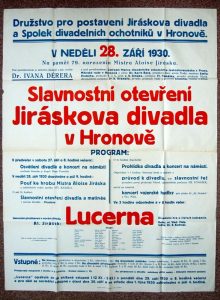 1930, Hronov, plakát k otevření divadla – místa nejslavnější české ochotnické národní/celostátní přehlídky