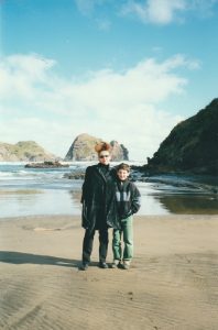 Na pláži se synem Sebastianem